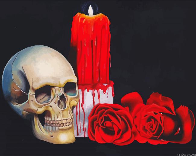 Candle With Roses And Skull Painting By Numberss.png