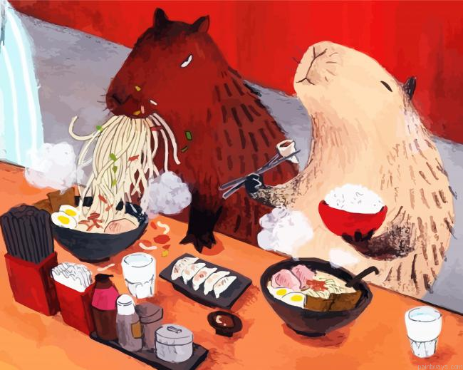 Capybara Eating Sushi Painting By Numberss.png