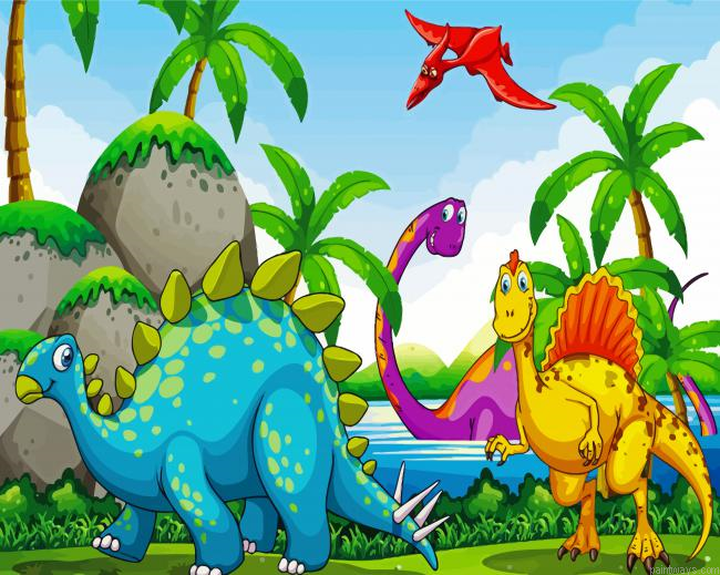 Cartoon Dinosaurs Types Painting By Numberss.png
