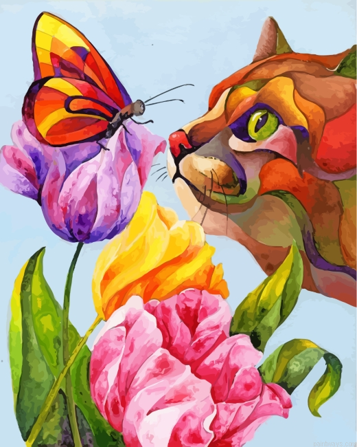 Cat And Butterflies Painting By Numbers.png