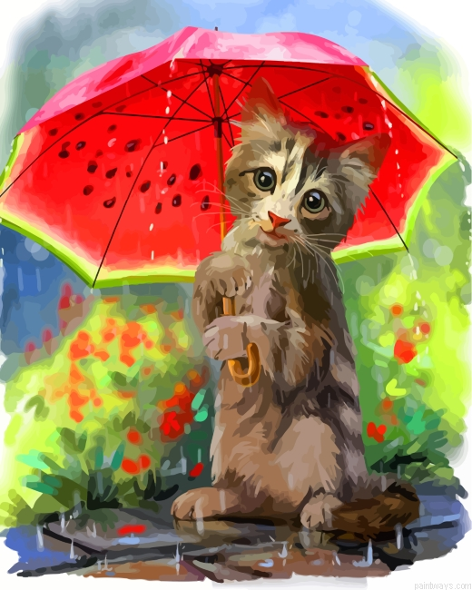 Cat And Watermelon Umbrella Painting By Numbers.png