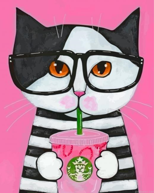 Cat Drinking Coffee Painting By Numbers.png