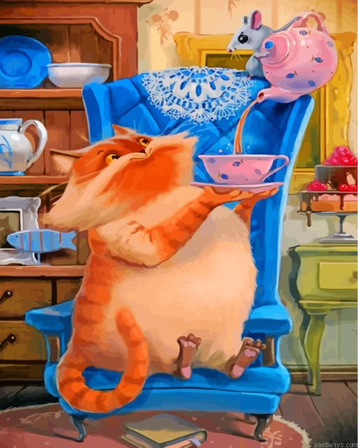 Cat Drinking Tea Painting By Numbers.png
