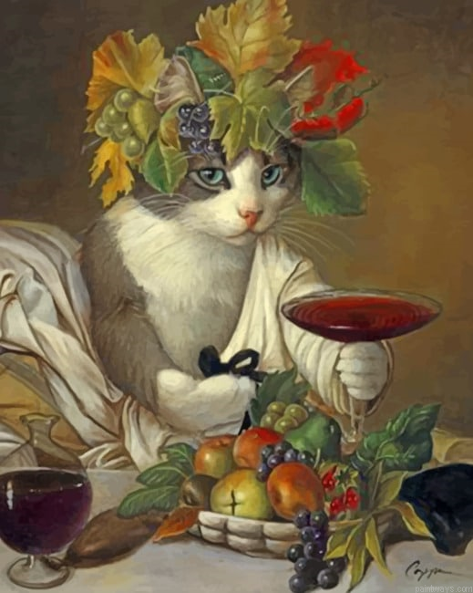 Cat Drinking Wine New Painting By Numberss.png