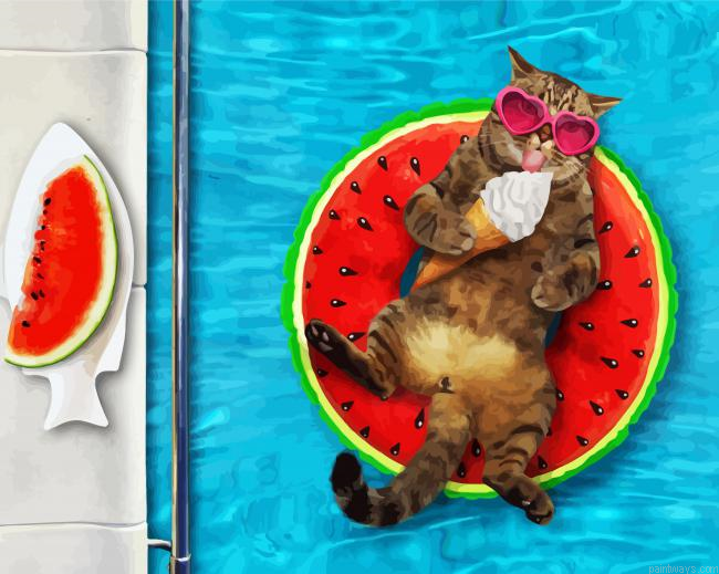 Cat Eating Ice Cream Painting By Numberss.png