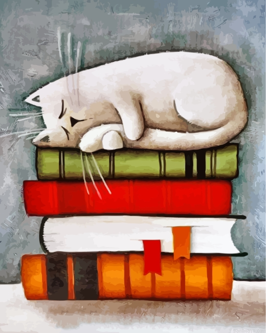 Cat On Books Painting By Numbers.png
