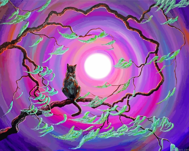 Cat On Tree Branches Painting By Numbers.png