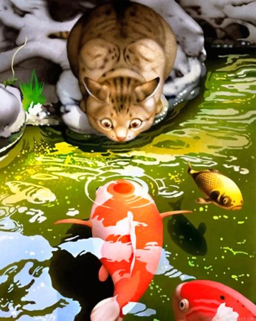 Cat Watching Koi Fish New Painting By Numberss.png
