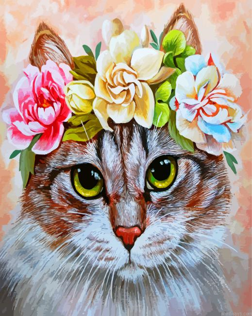 Cat With Flowers Painting By Numbers.png