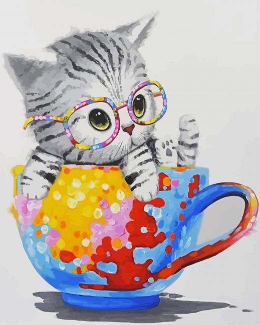 Cat With Glasses In A Teacup Painting By Numberss.png