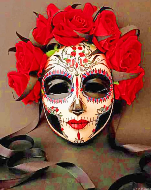 Catrina Mask With Roses Painting By Numberss.png