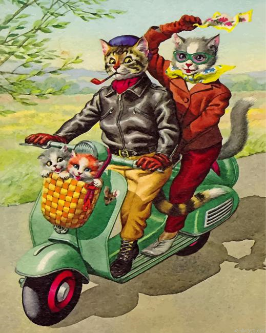 Cats On Motorcycle Painting By Numbers.png