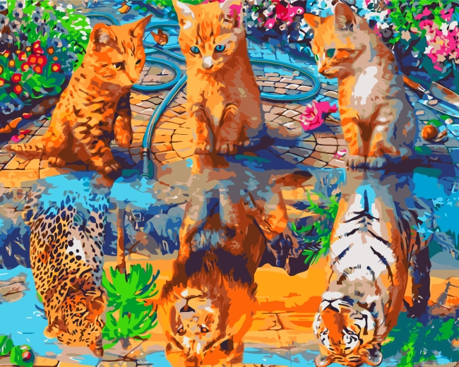 Cats Water Reflection Painting By Numbers.png