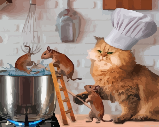 Chef Cat And Mice Painting By Numbers.png