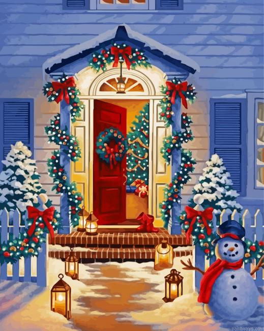 Christmas Door At Night Painting By Numberss.png