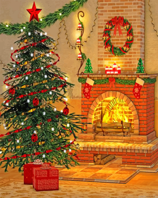 Christmas Tree And Fireplace Painting By Numbers.png