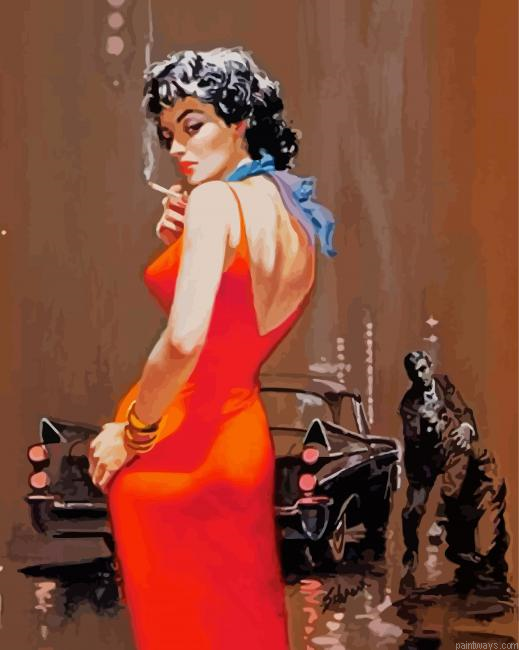 Classy Lady Smoking Painting By Numberss.png