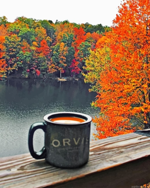 Coffee And Fall Leaves Drinks Painting By Numberss.png