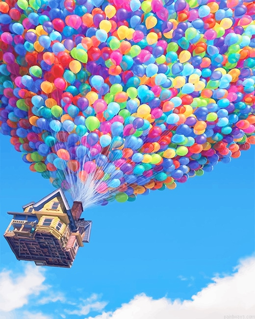 Colorful Balloons Flying House New Painting By Numbers.png