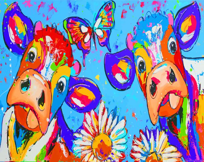 Colorful Cows And Butterfly Painting By Numbers.png
