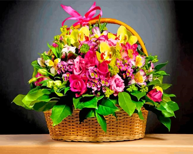 Colorful Flowers Basket Painting By Numberss.png