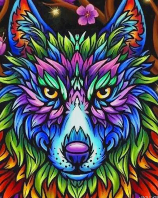 Colorful Wolf Drawing New Painting By Numberss.png