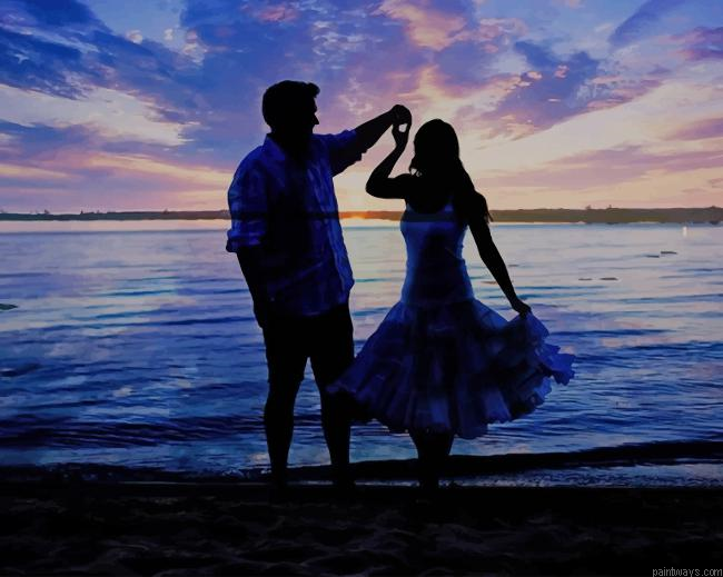 Couples Silhouette In Beach New Painting By Numberss.png