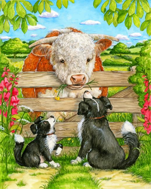 Cow And Dogs Painting By Numbers.png