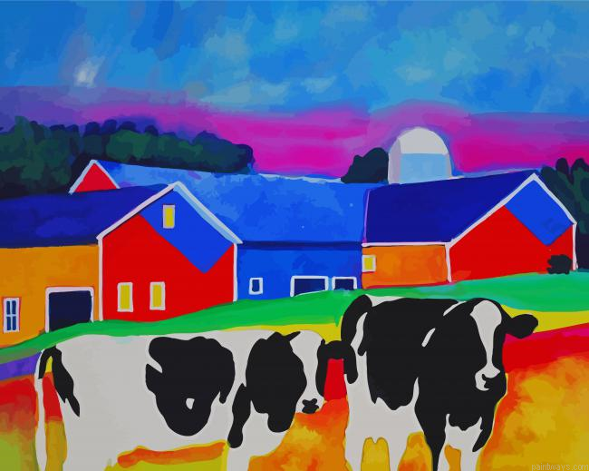 Cows In A Farm Painting By Numberss.png