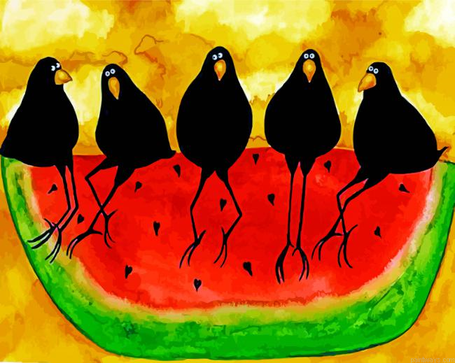 Crows On The Watermelon Painting By Numbers.png