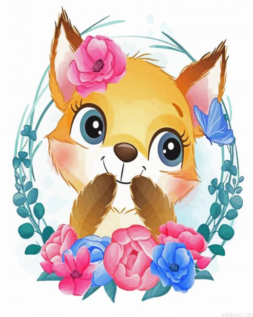 Cute Fox With Flowers Painting By Numberss.png