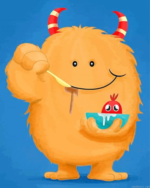 Cute Monster Eating Painting By Numberss.png