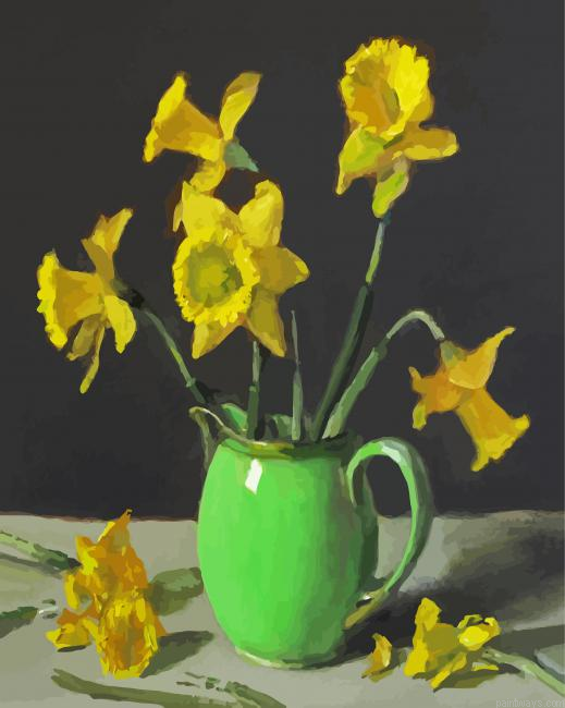 Daffodils In Pitcher Painting By Numberss.png