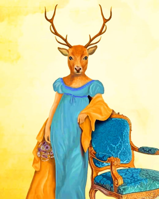 Deer In Blue Dress Animals Painting By Numberss.png