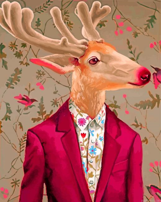 Deer Wearing Red Painting By Numbers.png