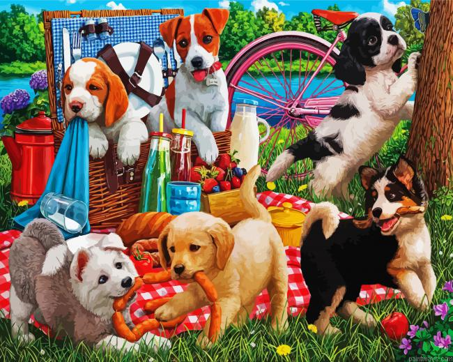 Dogs Animals Picnic Painting By Numberss.png