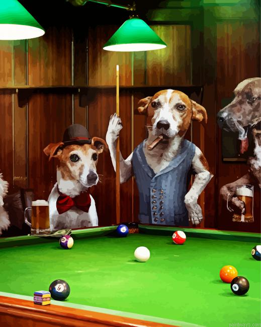 Dogs Animals Playing Pool Painting By Numberss.png