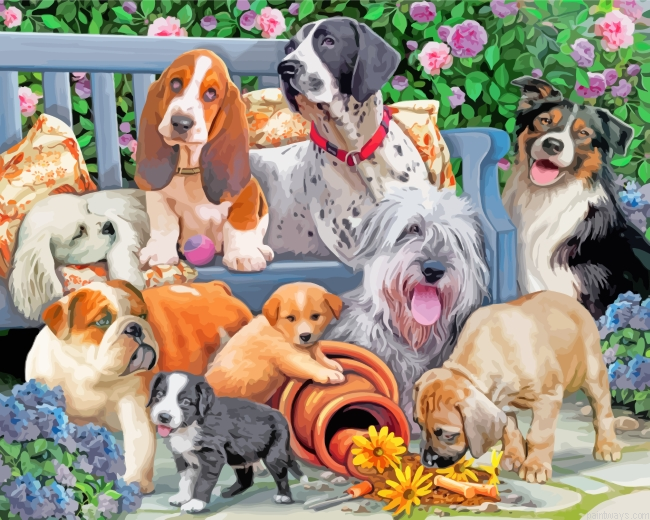 Dogs On Bench Painting By Numberss.png