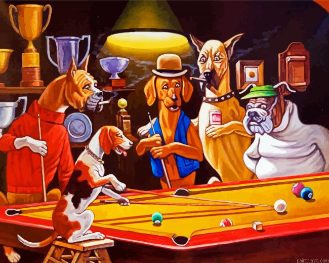 Dogs Playing Pool Art Painting By Numberss.png