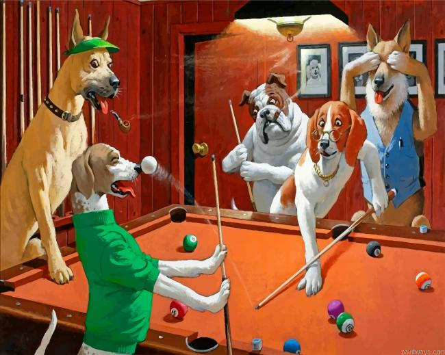 Dogs Playing Pool Painting By Numbers.png