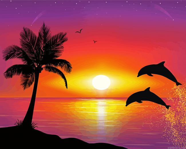 Dolphin In Sunset Painting By Numberss.png