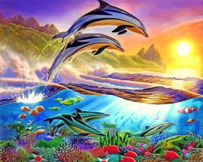 Dolphins At Sunset Painting By Numberss.png