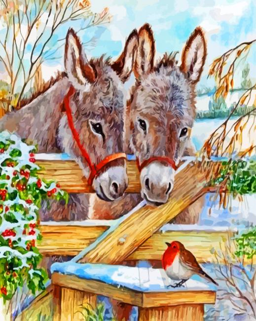 Donkeys And Cardinal Bird Painting By Numbers.png