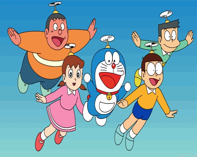 Doraemon Characters Flying Painting By Numbers.png