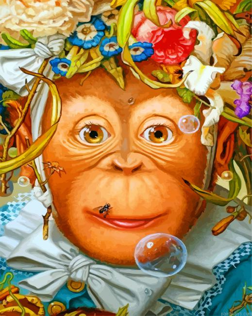 Floral Monkey Painting By Numberss.png