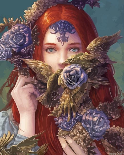 Floral Redhead Lady Painting By Numberss.png