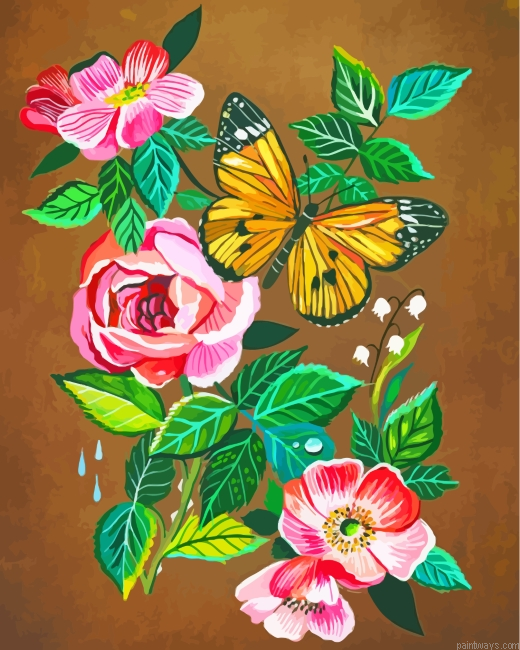 Flowers And Butterfly Painting By Numbers.png