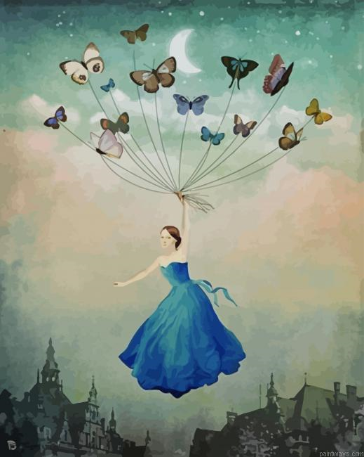 Flying Girl With Butterflies New Painting By Numberss.png