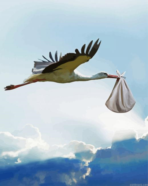 Flying Stork Bird Painting By Numberss.png