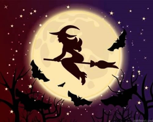 Flying Witch Silhouette Painting By Numbers.png